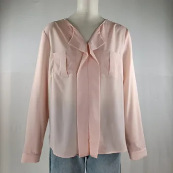 Blouse rose poudré fluide à col volanté et poches plaquées taille 44 féminine A1542