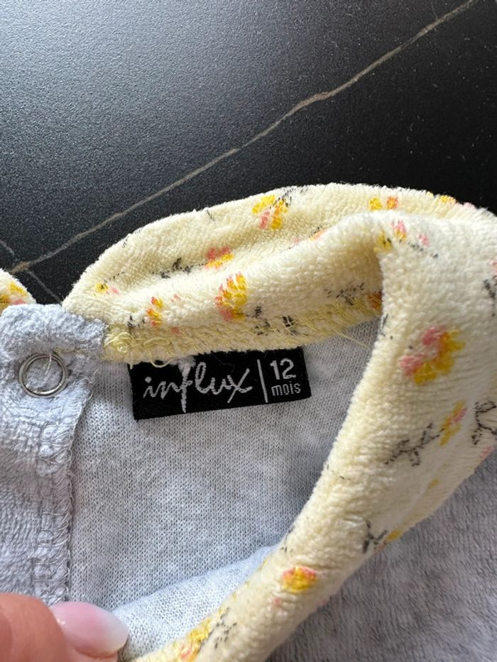 Pyjama grenouillère velours gris/jaune fleuri - photo numéro 3