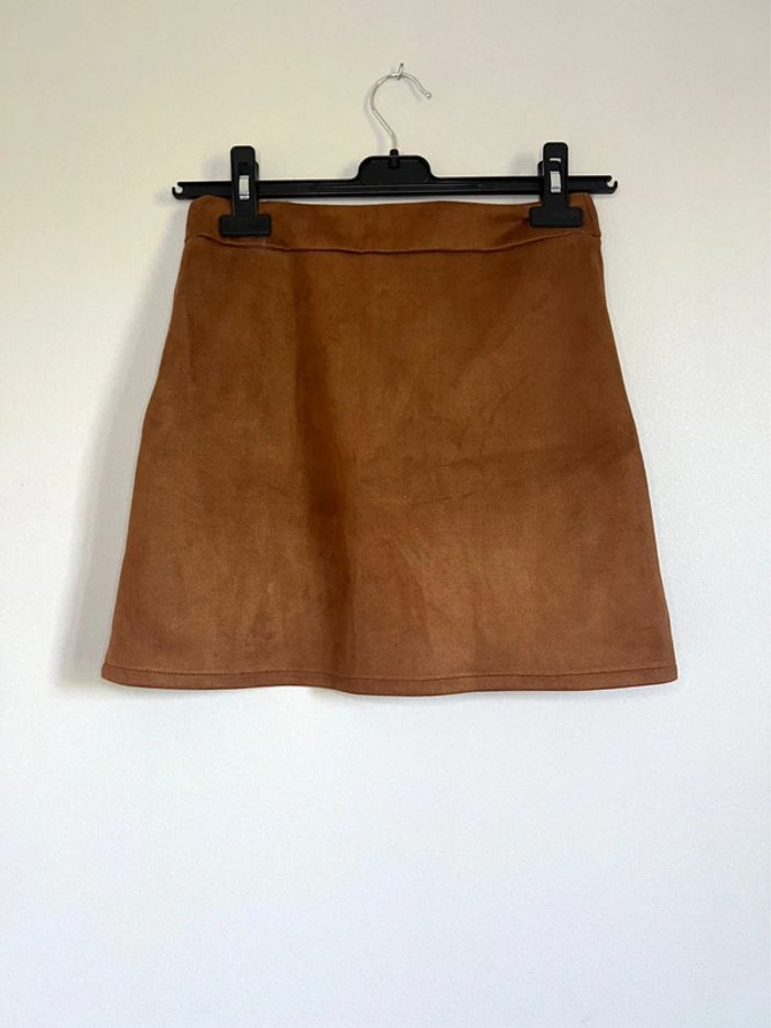 Jupe courte en daim zippée Jennyfer marron - photo numéro 2
