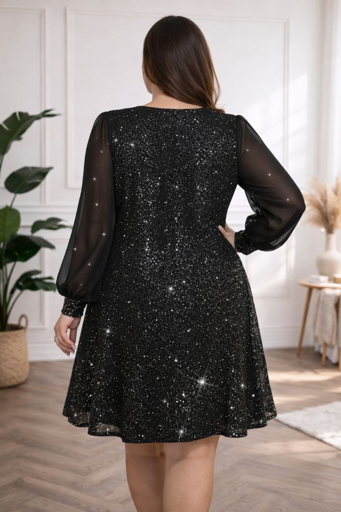 Robe de soirée scintillante ciel étoilé noire pailleté argenté Femme taille 54 marque Boohoo 💍 - photo numéro 2