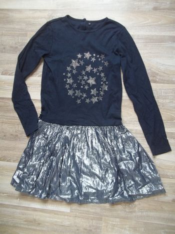 Robe (2) bi-matière hiver bleu marine et étoiles argentées 12 ans
