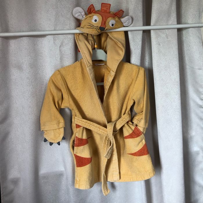 Peignoir Enfant Avec Capuche Tigre - 100% Coton, 450 G/m², âges 2 à 6 Ans, Idéal Après Le Bain Ou La Piscine