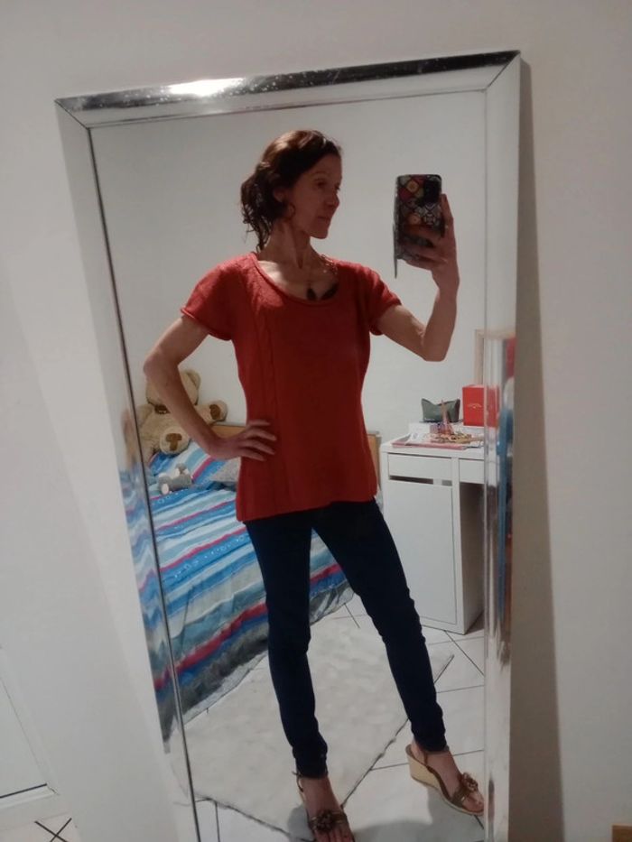 Pull manches courtes femme M mailles rouges c74 - photo numéro 11