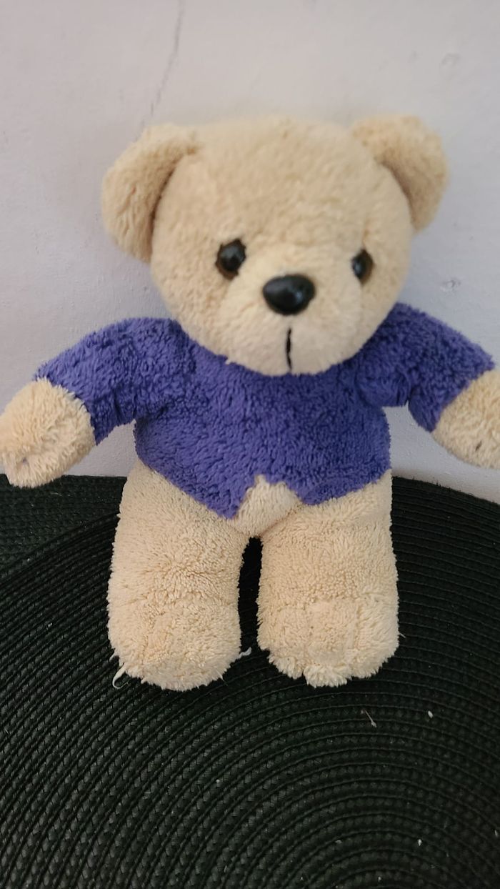 Doudou peluche ours bleu beige Dermactive 20 cm