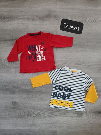 Lot tee-shirts manches longues 12 mois