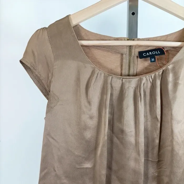 Top satin/100%coton beige - Caroll - Taille 36 - Détails soie A529 - photo numéro 3