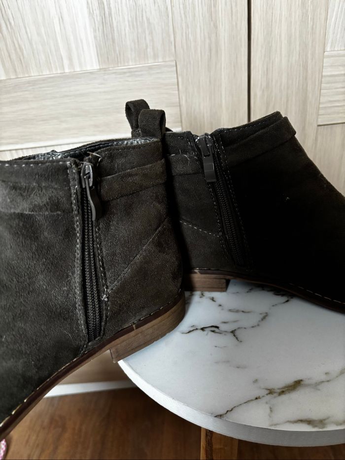 Bottines vert/kaki suédine plumes t.39 - photo numéro 7