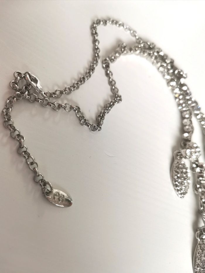 Collier fantaisie en strass argenté vintage - photo numéro 4
