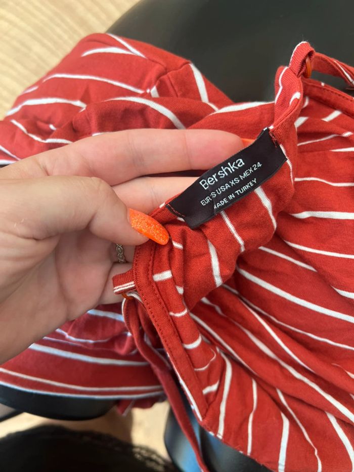 Combinaison d’été bershka à rayures rouille à bretelles taille XS 34 - photo numéro 6