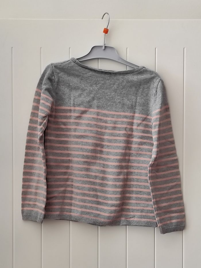 Pull fin coton fille gris & rose – 7 ans (étiquette 8 ans) - photo numéro 3