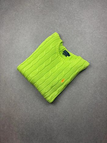 Pull d’hiver torsadé Ralph Lauren vert clair en pima Cotton col rond taille XL