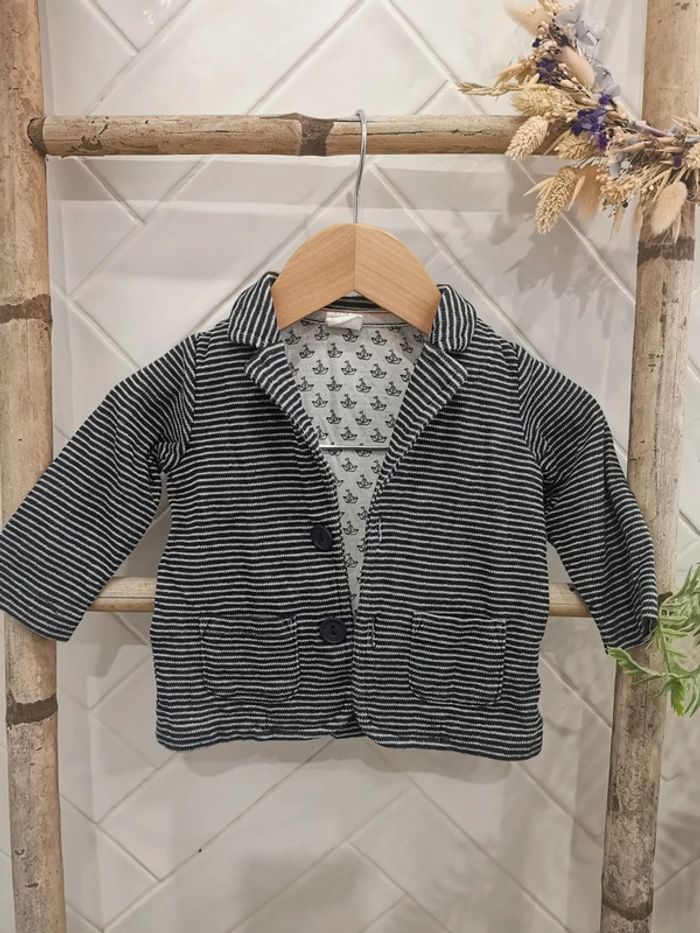 🌺HetM gilet blazer veste class petit bateau origami rayure bleu et blanc 4/6mois 68cm - photo numéro 3