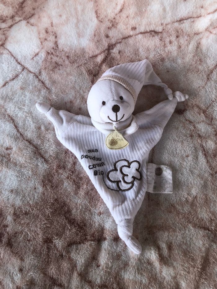 Doudou plat triangle ours blanc mon doudou coton bio BabyNat’ Baby Nat