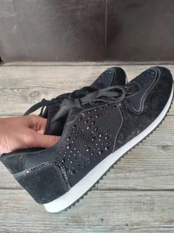 Baskets femme, chaussures noires avec strass pointure )40