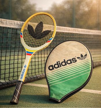 Raquette de tennis vintage Adidas en bois avec housse