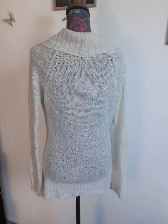 Pull léger beige paillettes vintage - photo numéro 3