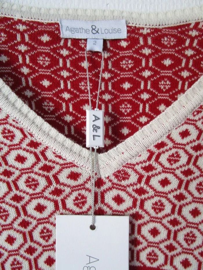 Pull crème motifs noir/rouge Agathe & Louise 40 NEUF - photo numéro 7