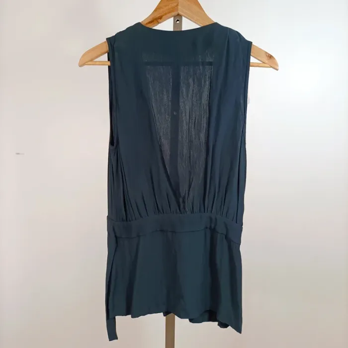 Gilet fluide sans manches Burton of London taille 40 bleu marine 100 % viscose ceinture A1289 - photo numéro 7
