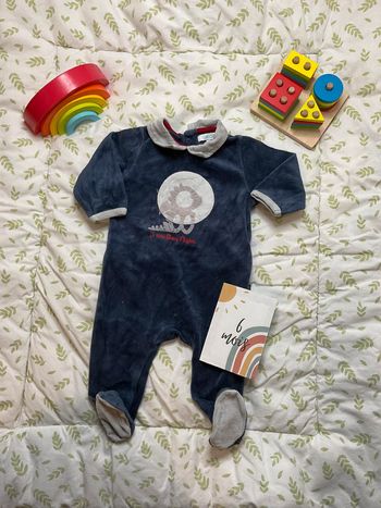 pyjama grenouillère en velours bleu marine 6 mois obaibi