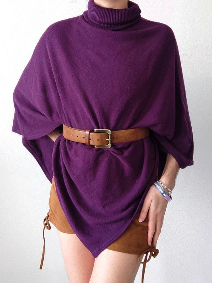 Poncho violet col roulé vintage - 36/S à 44/XXL - photo numéro 4