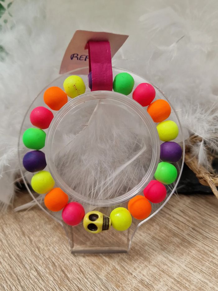 Bracelet Elastique Perles Multicolore Tete De Mort - photo numéro 2