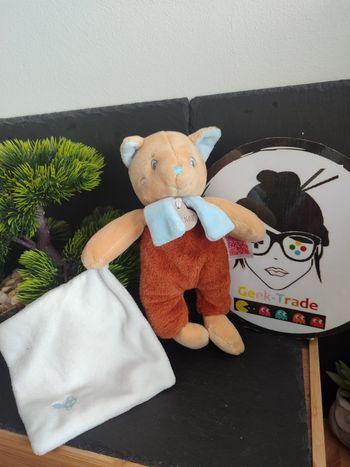 doudou écureuil baby nat' mouchoir bn6011 beige marron bleu blanc Roux DD003382