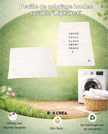Recharge feuille de coloriage brodée  lavable "Alphabet"