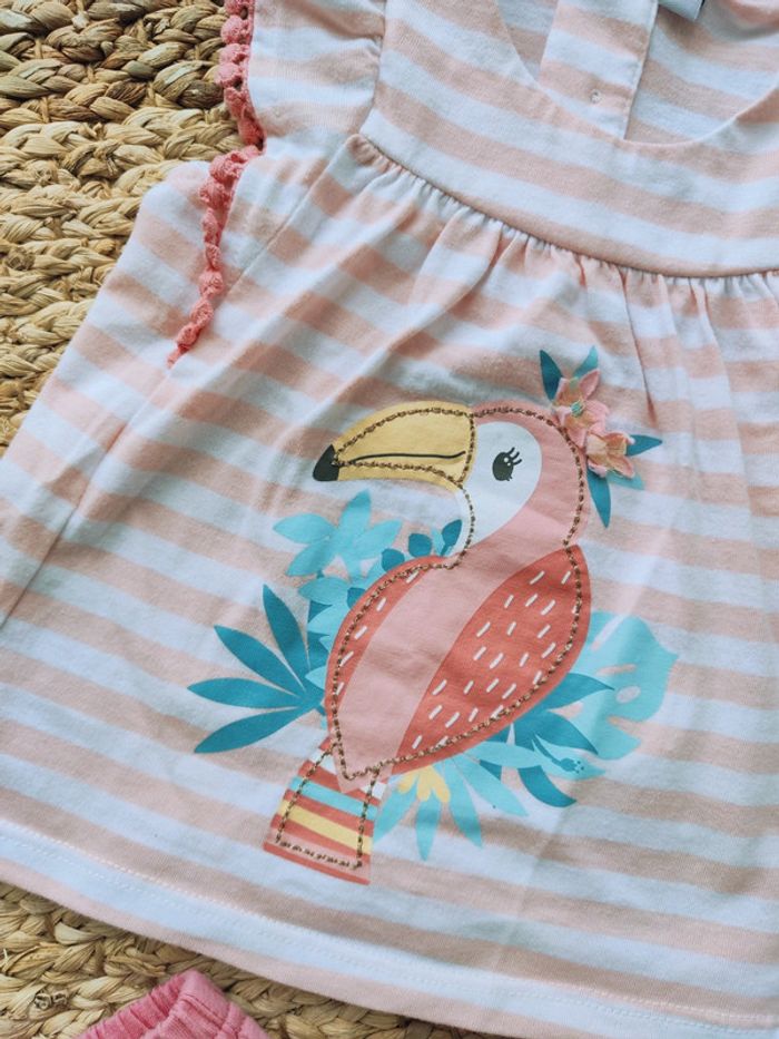 Ensemble été fille short et tee-shirt toucan 6 mois - photo numéro 4