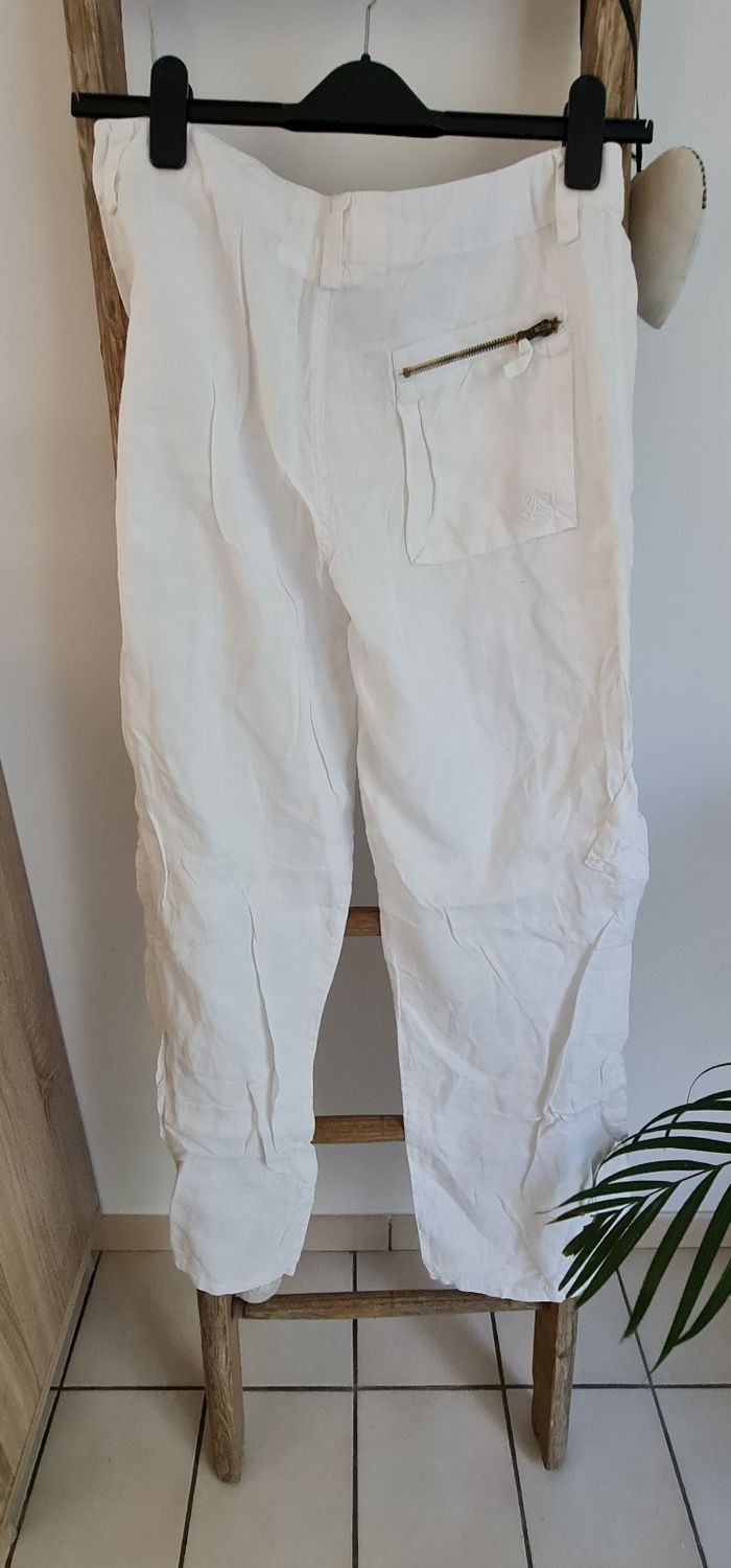 Pantalon blanc taille 40 L Teddy Smith lin - photo numéro 2