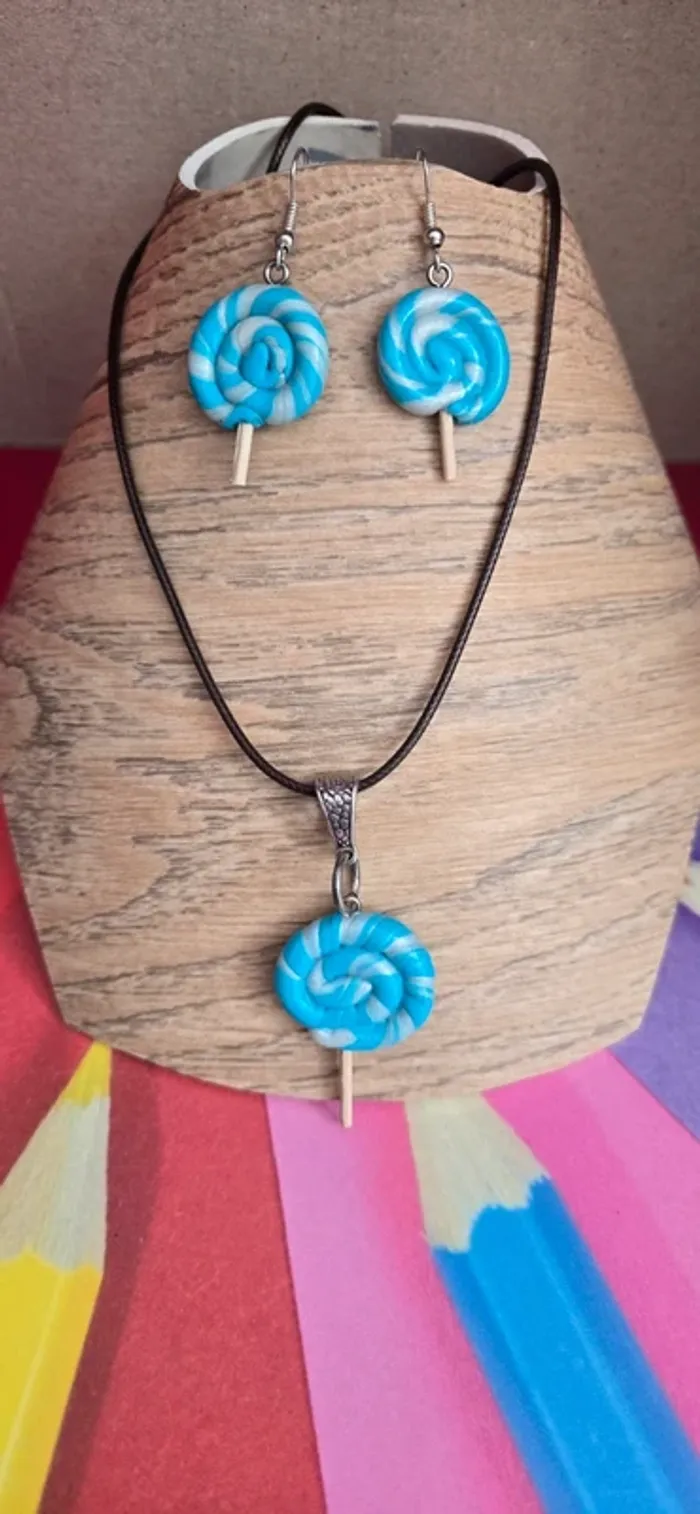 Parure sucette turquoise fimo neuf - photo numéro 2