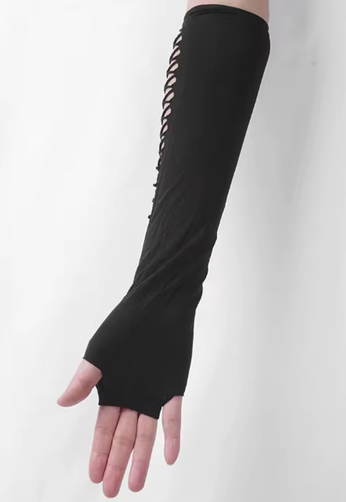 Paire de long gant mitaine noir croisillons neuf - photo numéro 2