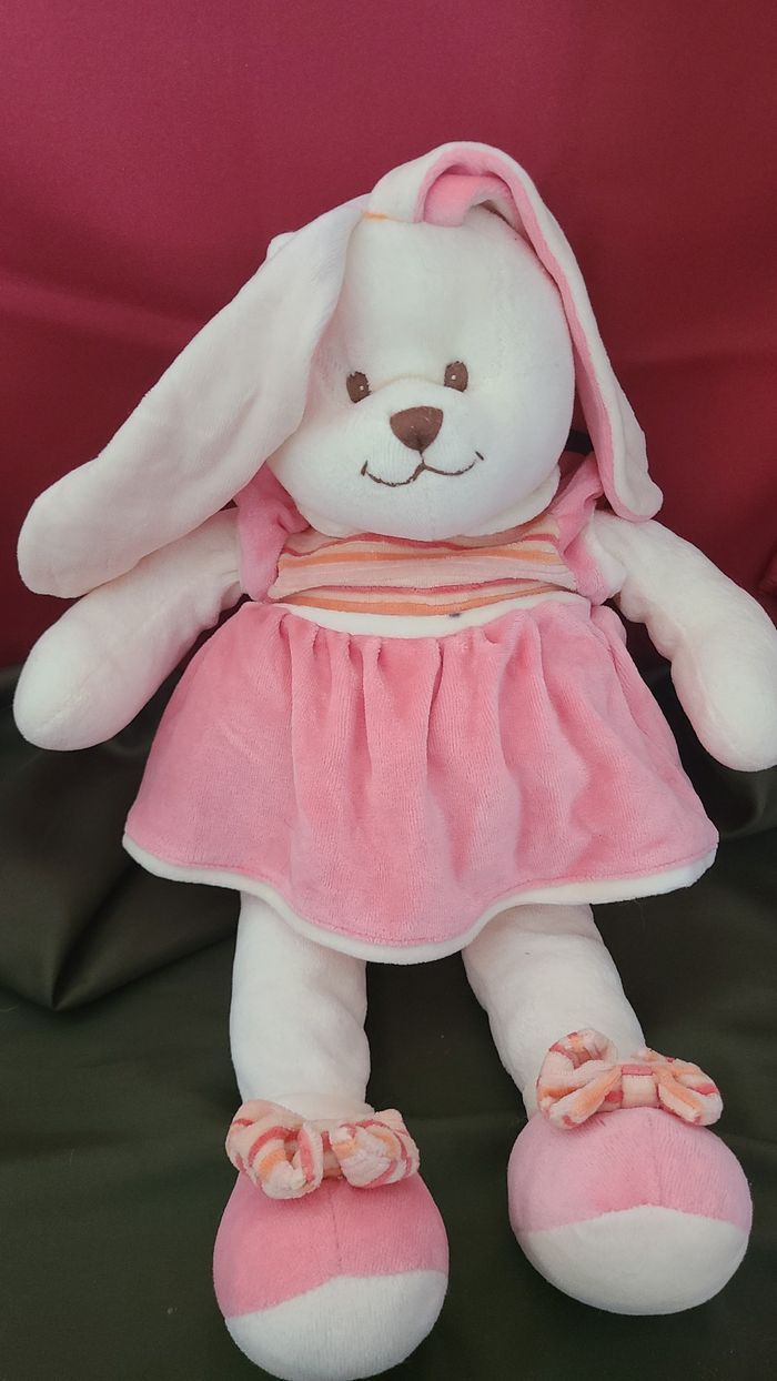 Grand Doudou lapin blanc rose rayé orange BUKOWSKI - photo numéro 4