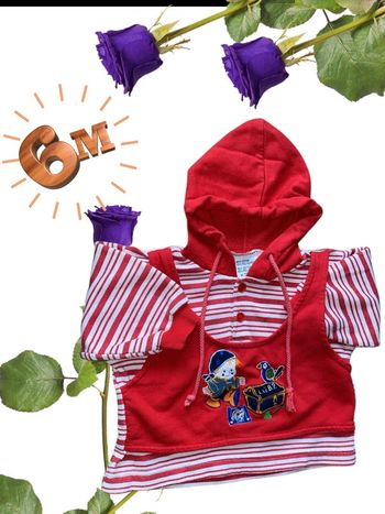 Sweat à capuche - rouge et blanc - 6Mois