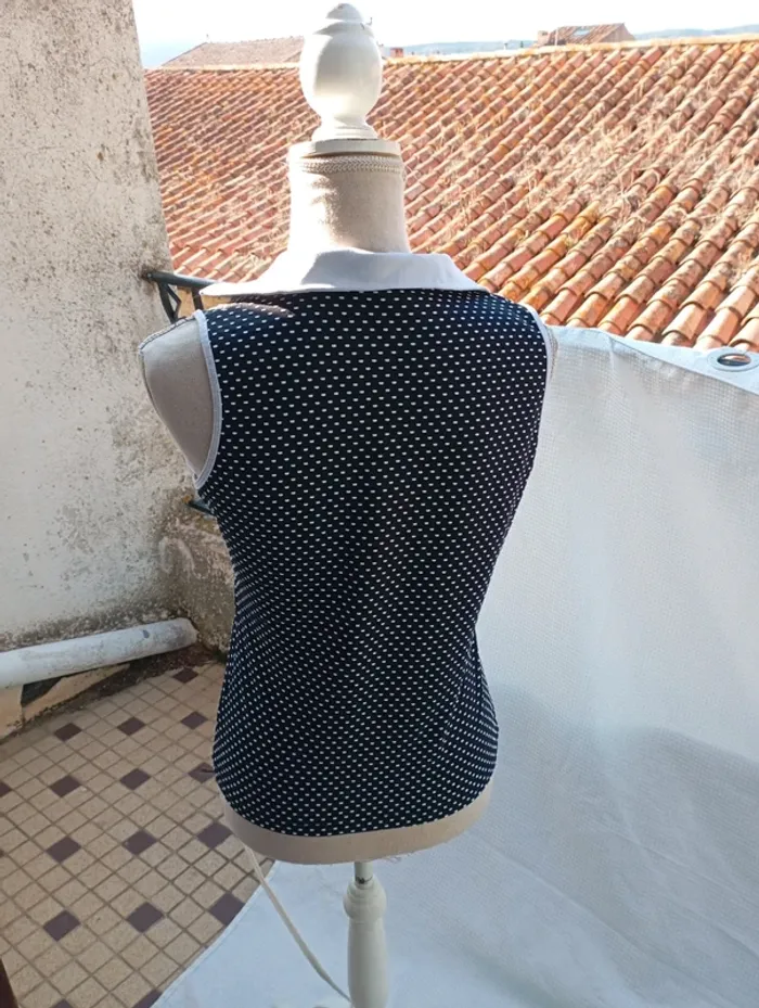 Haut Sans Manches "un deux trois" - T.38/40 - Imprimé Pois - photo numéro 2