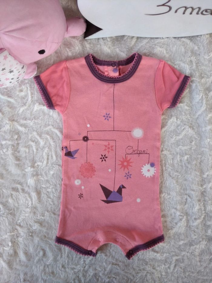 Barboteuse Combishort combinaison été Fille 3 mois Oiseaux Origami Kitchoun - photo numéro 2