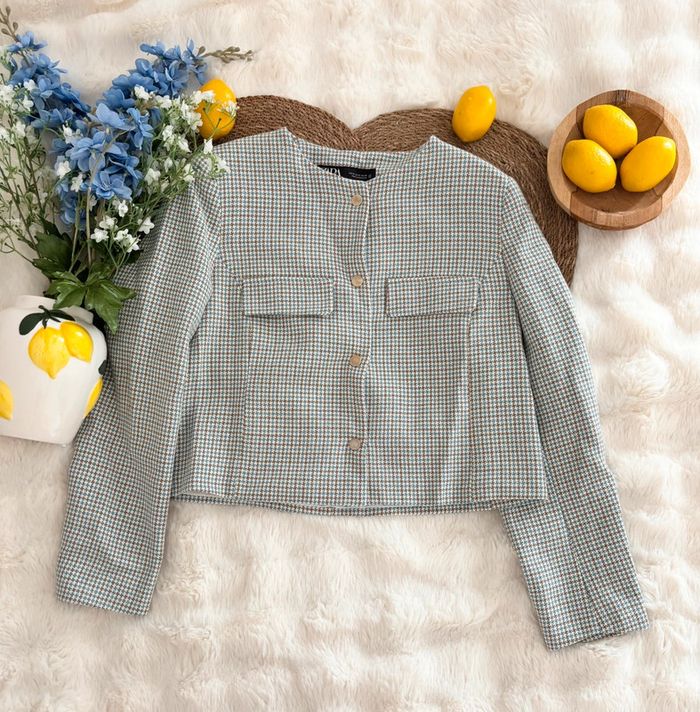 Blazer en tweed Zara bleu et marron taille M