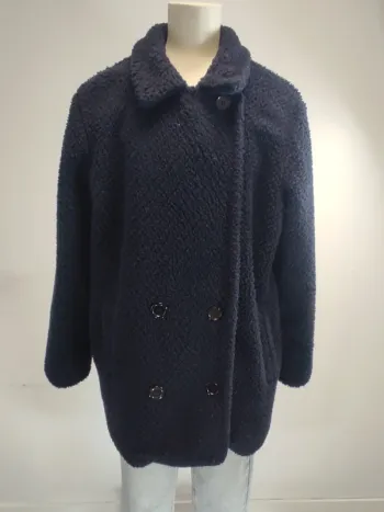 Manteau laine bouclée La Redoute Softgrey polyester moumoute bleu marine