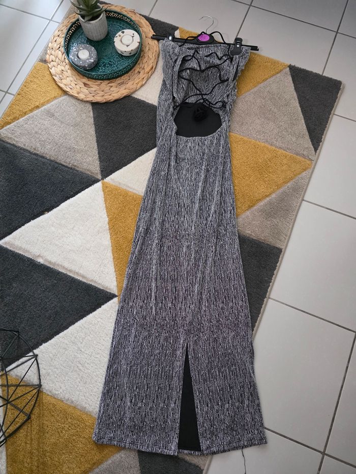 Jolie robe bustier longue argentée dos nu taille unique - photo numéro 5