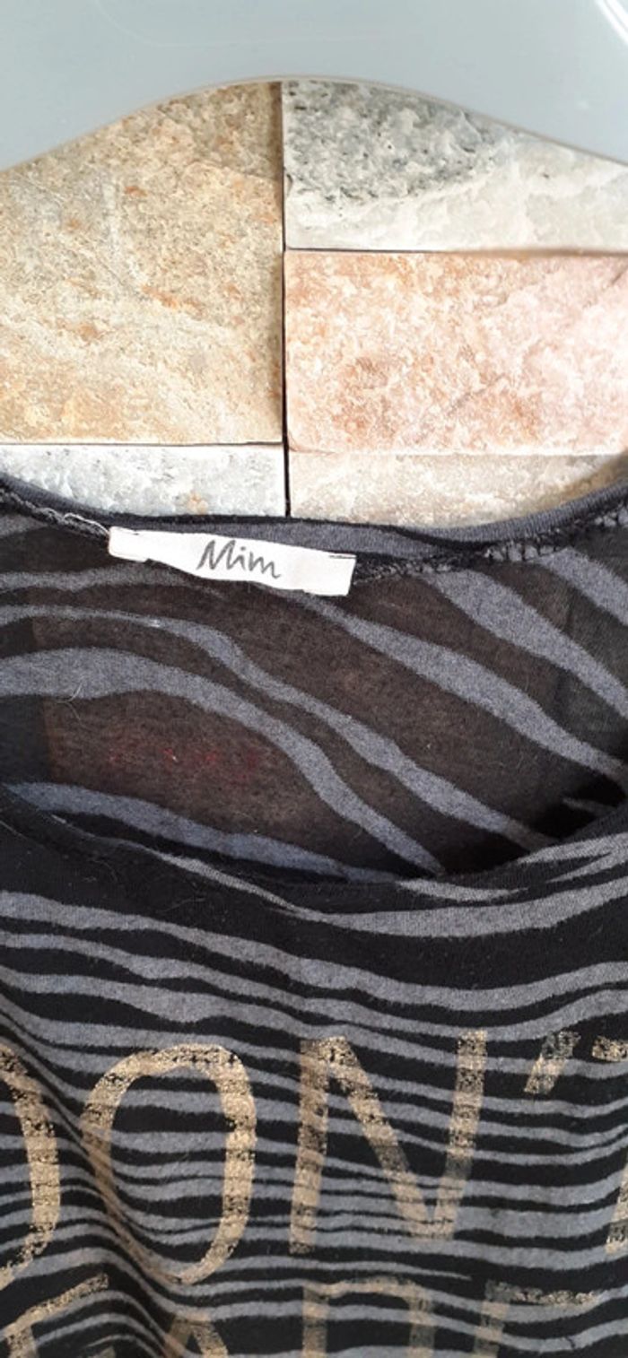 Haut blouse tee-shirt noir gris doré T 38 - photo numéro 3