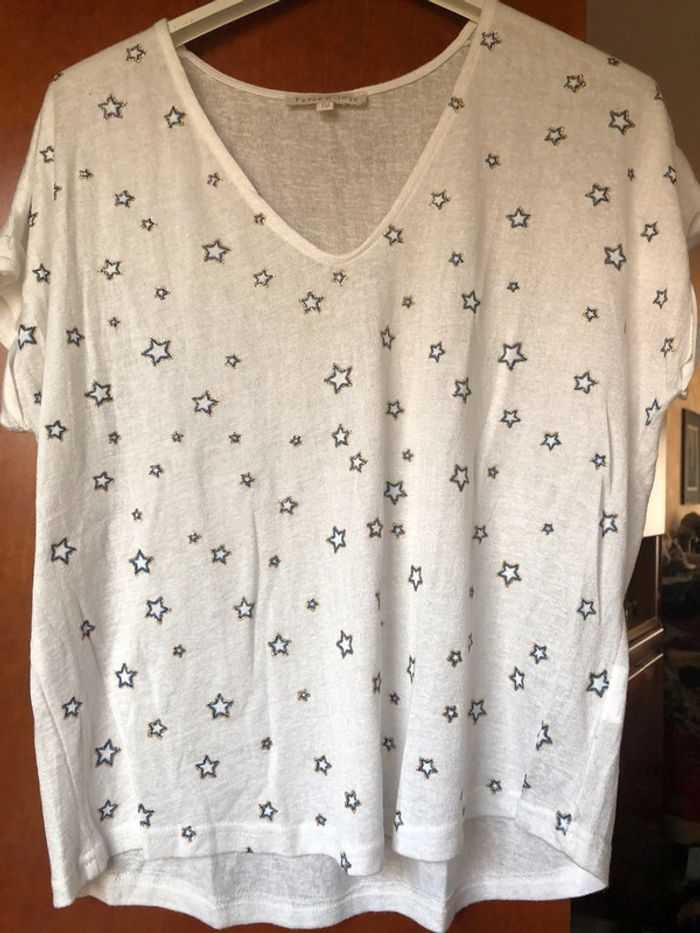 T-shirt blanc col v Peace and Love neuf