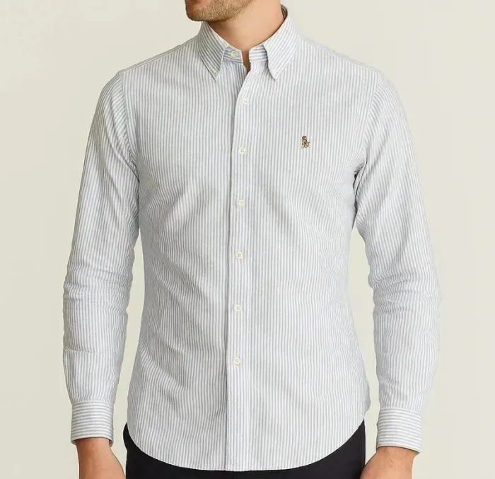Chemise Ralph Lauren Slim Fit Rayée Bleu/Blanc – Élégance Vintage Y2K