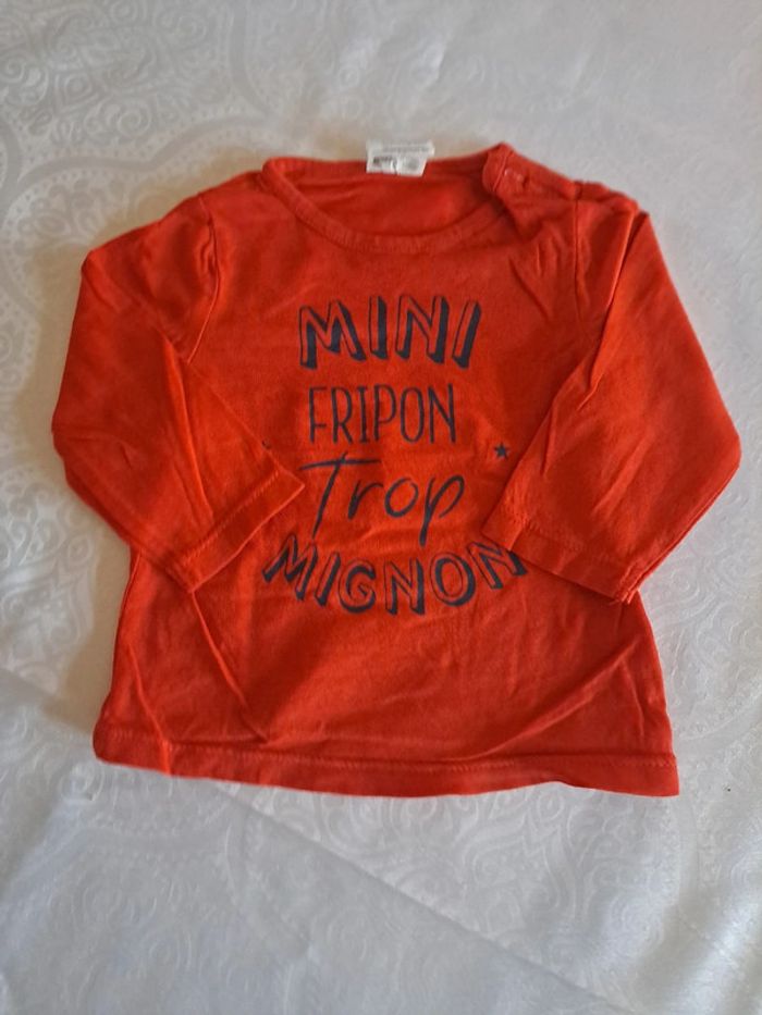 Lot de 4 Tee-shirt manches longues à message Rouge blanc et marine 100%coton 3mois - photo numéro 14