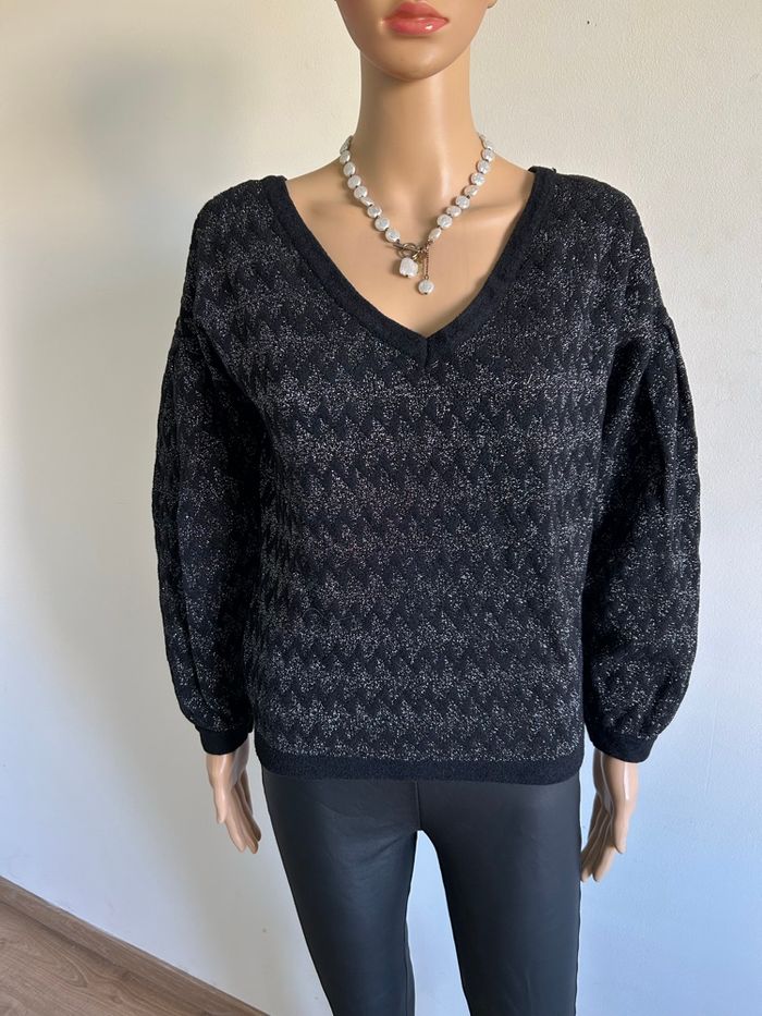 Pull noir et argenté pailleté Naf Naf taille XS excellent état - photo numéro 1