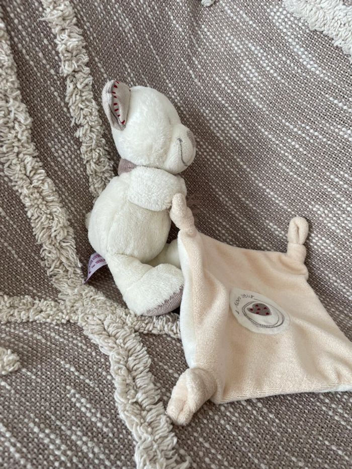 Peluche Doudou mouchoir 18cm Pommette ours blanc et beige très bon état - photo numéro 4