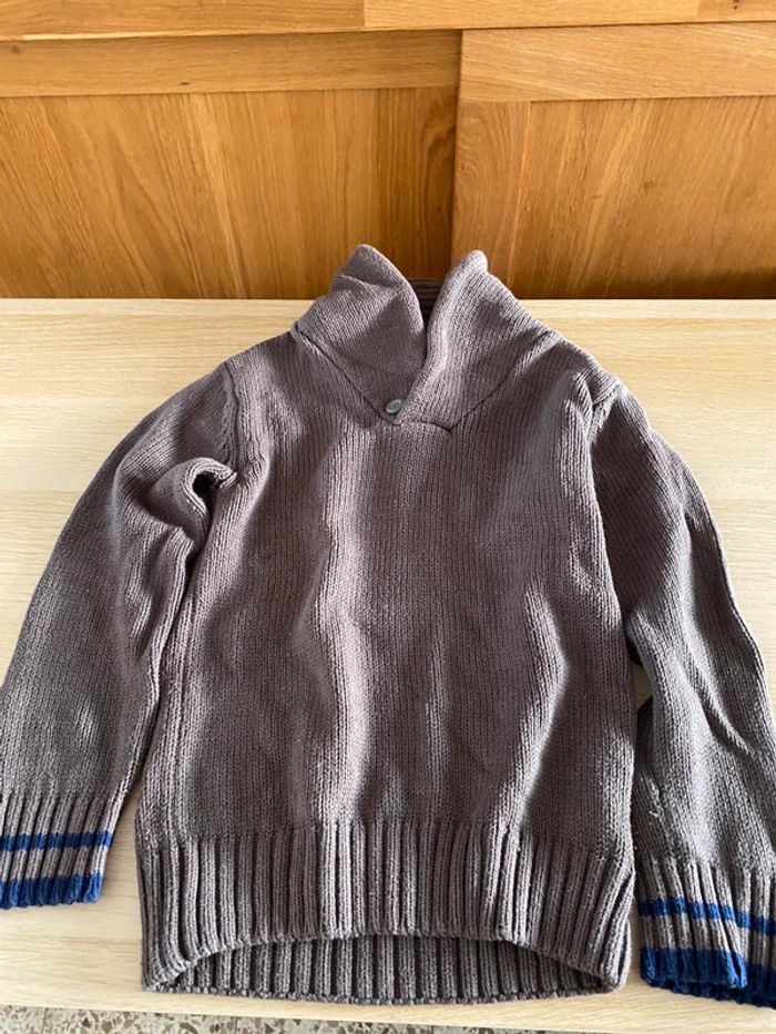 2 pull à col châle garçon 8 ans bleu gris okaidi vertbaudet - photo numéro 4