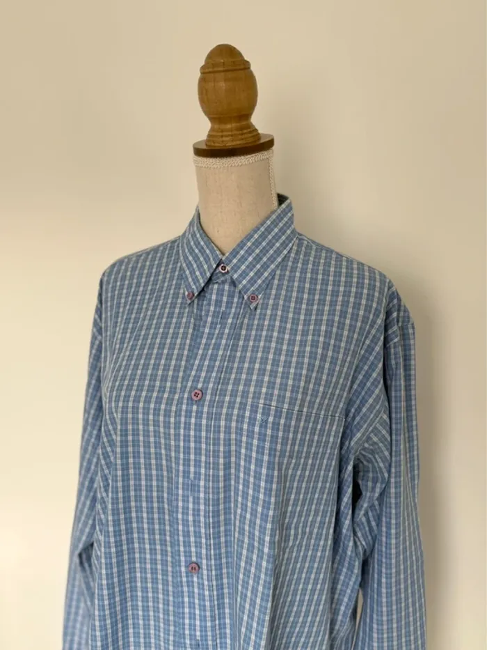 Chemise camisa bleu blanc blouse fluide Camicia Overhemd folder Blusa Camicetta homme hombre - photo numéro 2