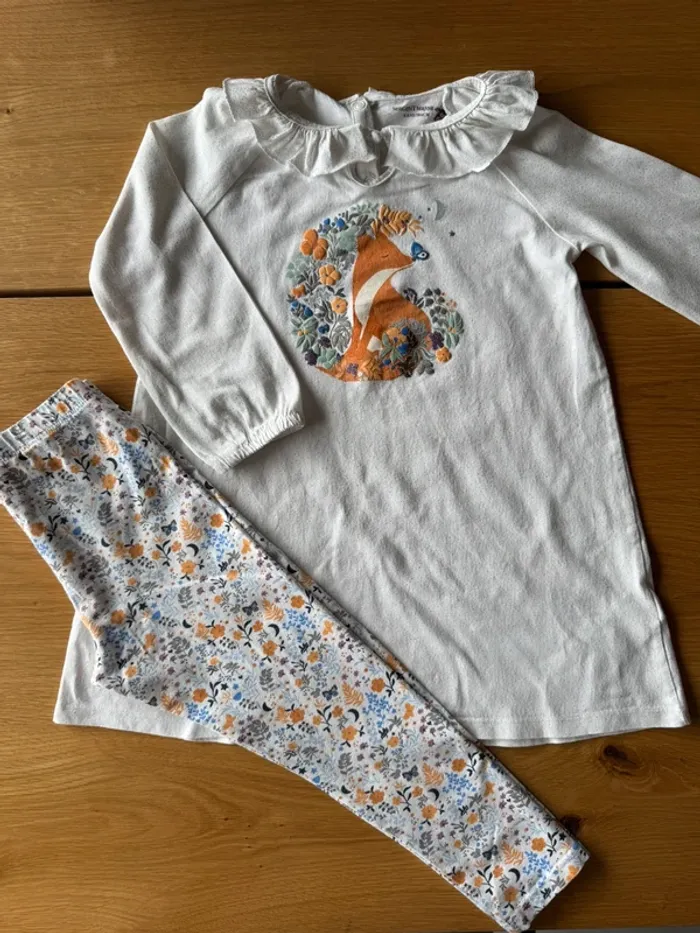 Chemise de nuit à ML avec pantalon coton léger thème renard 🦊 - Taille 4 Ans - photo numéro 2