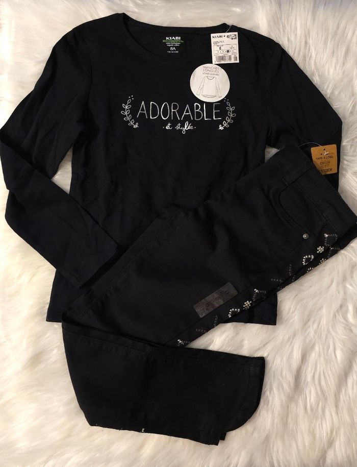Neufs (non portés)🏷 🤩🤩🌺⚘️ensemble teeshirt ml et jeans skinny 8 ans fille 🌺⚘️