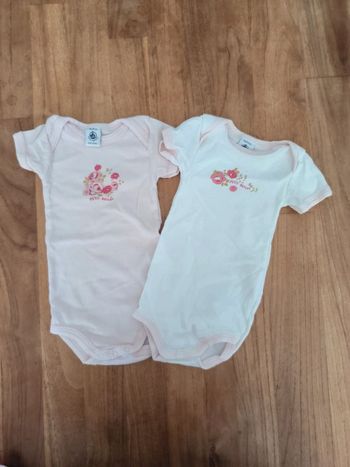 Lot de 2 bodies 9mois 71cm Petit Bateau manches courtes