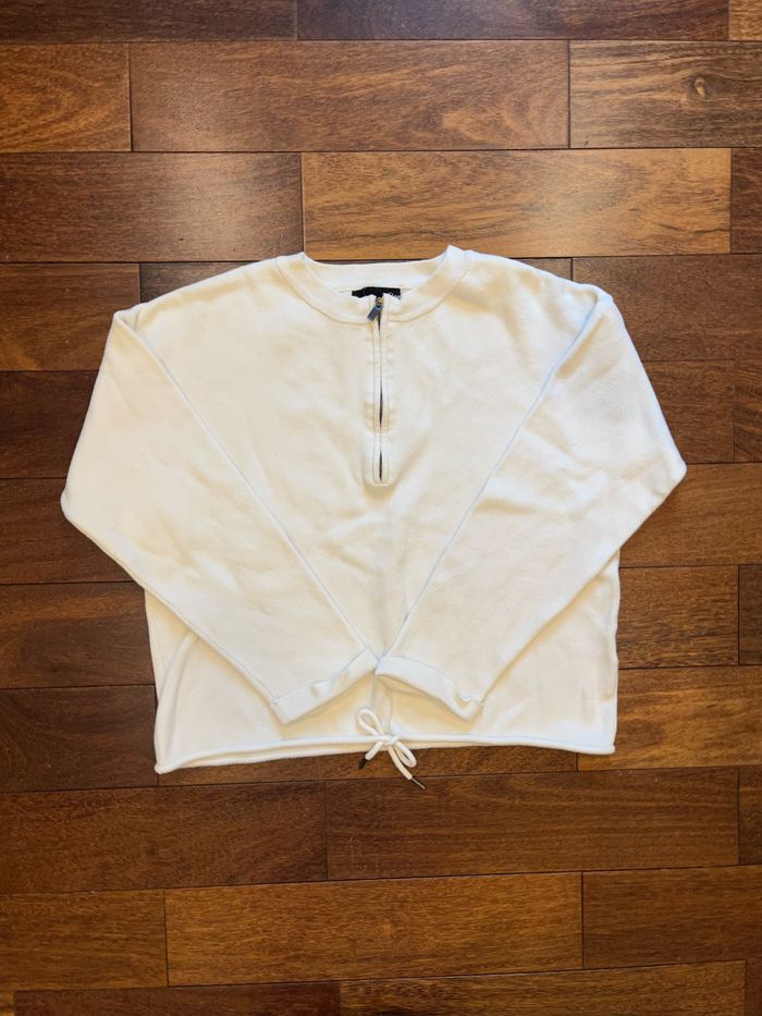 Pull sweat blanc col zippe à noeud etam taille S/36